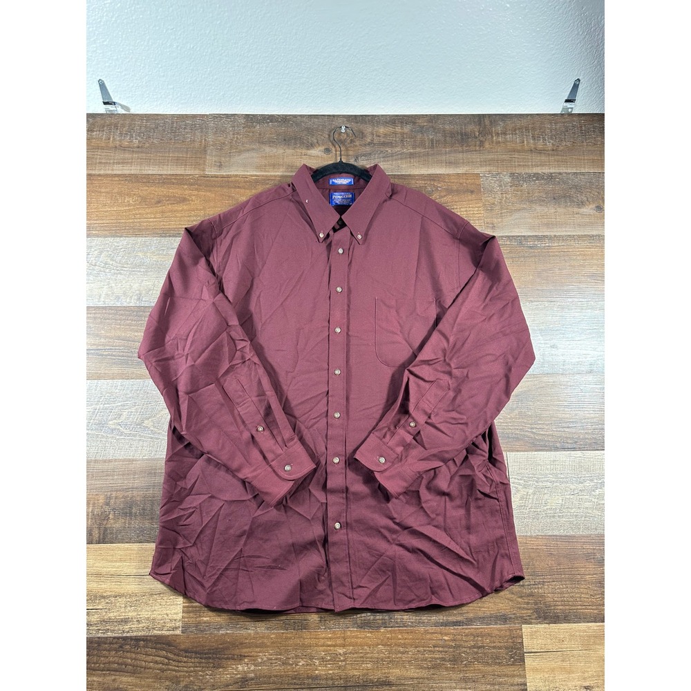 Sir Pendleton Mens 3X Burgundy Worsted Wool Button Down Shirt Long Sleeve Long